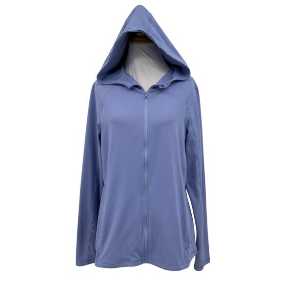 Layer 8 Jacket Womens M Medium Blue Qwick Dry Full Zip Bungee Waist Back Hooded - Picture 1 of 12